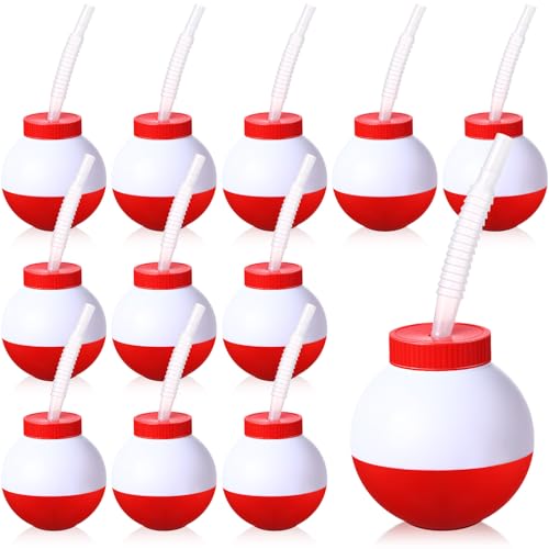 FillTouch 12 Set Fishing Bobbers Cups with Straws and Lids - 10 oz Kids Party Drinkware Variation 12