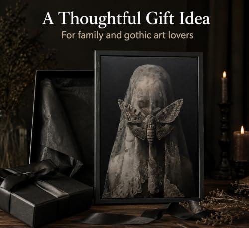 Gothic Veiled Woman and Moth Canvas Wall Art 16x24 Inch - Dark Academia Decor