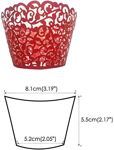 Red Lace Hollow Out Cupcake Wrappers 50pcs - Elegant Party Decoration