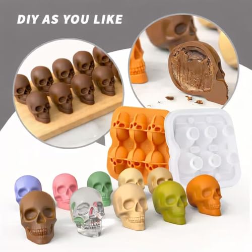 Skull Ice Cube Mold - Orange Silicone Ice Tray for Whiskey & Cocktails