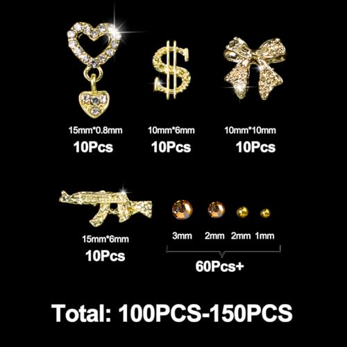 Gold Nail Charms and Gems Set - 100Pcs Y2K Nail Art Accessories