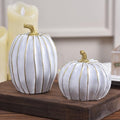 White Fall Pumpkin Decor Set - 2 Resin Pumpkins with Gold Stems for Home