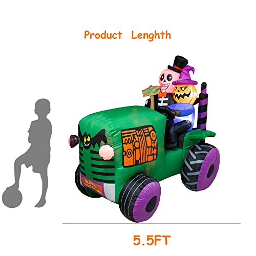 Halloween Inflatable Ghost Tractor Decoration with LED Lights - 5.5Ft Long, Outdoor Indoor Showpiece - Variation: Car