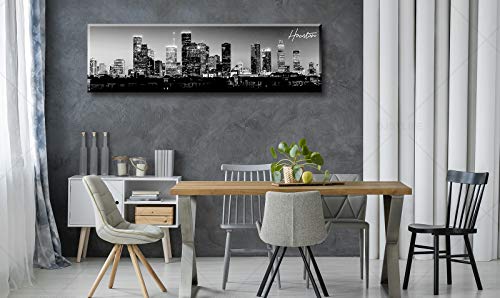 Black & White Houston Skyline Canvas Wall Art 13.8 x 47.3 Inches - Houston2 Variation