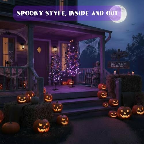 5FT Lighted Halloween Tree with 518 LED Twinkle Lights and Ornaments - Indoor Outdoor Spooky Decor