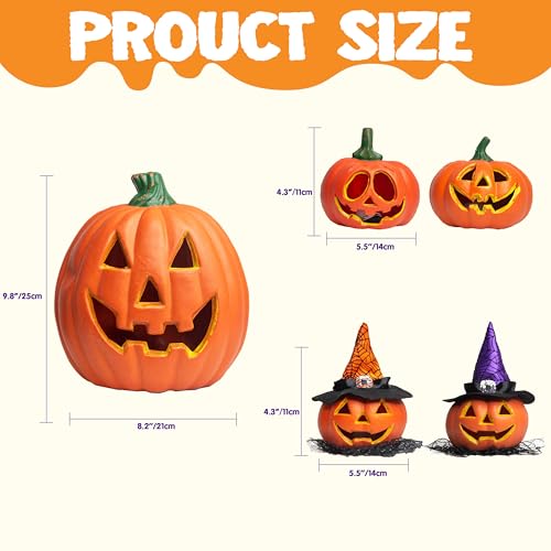 Halloween Light Up Pumpkin Decor Set - Plastic Jack O Lanterns for Indoor & Outdoor Halloween Decorations - Variation of Plastic Pumpkin LED Set