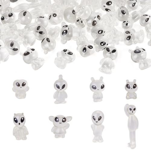 Glow in The Dark Clear Alien Miniature Figures - Tiny Resin Decor Set