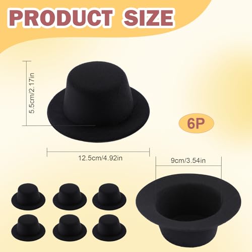 6 Pcs 5-Inch Felt Top Hats for Crafts, Party, Christmas Decorations, Doll Accessories