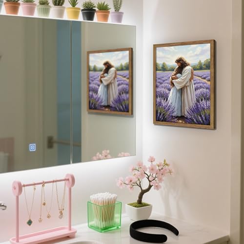 Jesus Embracing Girl Framed Christian Wall Art - 16x12in Religious Canvas Print - Lavender Scene