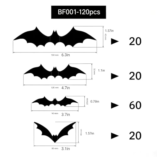 120PCS 3D Halloween Bat Wall Decor Set - Indoor & Outdoor Halloween Decorations - Variation 120