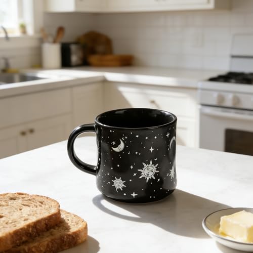 Celestial Sun Moon Stars Ceramic Coffee Mug 16 oz - Night Sky Design