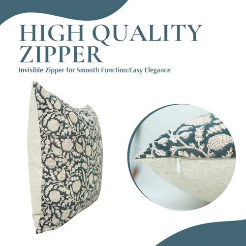 24x24 Inch Handmade Block Print Cotton Linen Throw Pillow Cover - Dark Blue