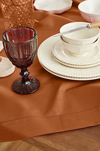 Cotton Linen Table Cloth 52 x 52 in Cinnamon Hemstitch - Handmade Home Decor