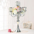 Crystal Candle Holder with Square Bowl - Silver 5-Arm 22-Inch Centerpiece for Weddings & Events - Variation: Square-Crystal Bowl