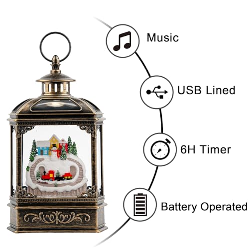 10.1'' Snowman & Train Snow Globe Lantern with Music & Glitter - Christmas Decor & Gift