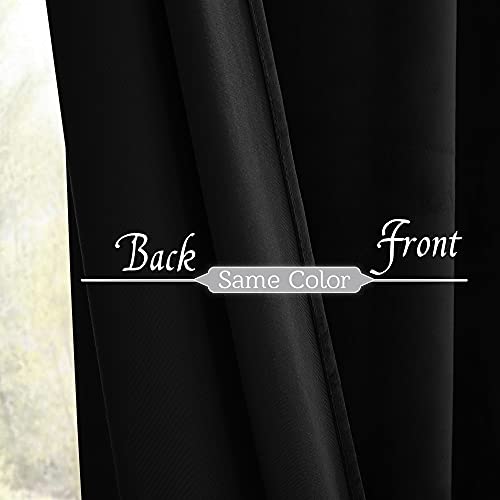 Black Velvet Blackout Curtains 52W x 90L - Set of 2 for Bedroom & Living Room - Includes Variation Black/52W x 90L