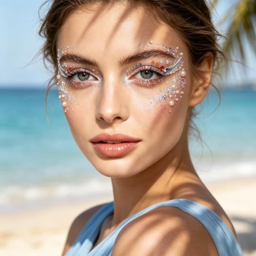 Rainbow Self-Adhesive Face Gems Set - 5 Sheets for Festival & Party Makeup