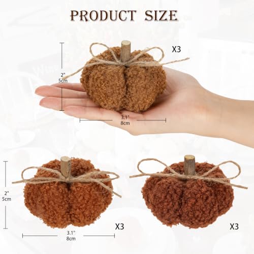 Fall Pumpkins Decorations Set of 9 - Mini Fabric Autumn Decor, Mix Brown