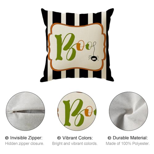 Halloween Boo Witch Cat Throw Pillow Cover Set - 16x16 Inches, Pack of 4