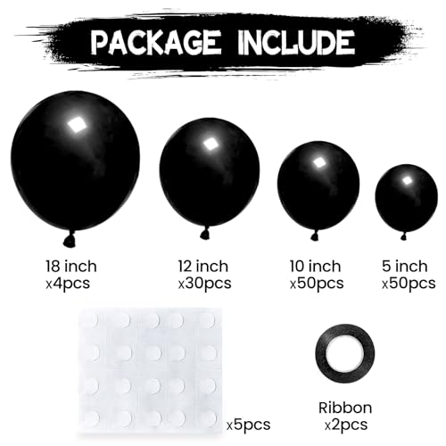Black Balloon Arch Kit - 134pcs Matte Latex Garland with Accessories