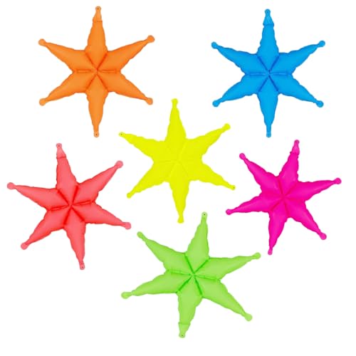 6 Pack Neon Hexagram Star Balloons - Glow in The Dark Party Decorations