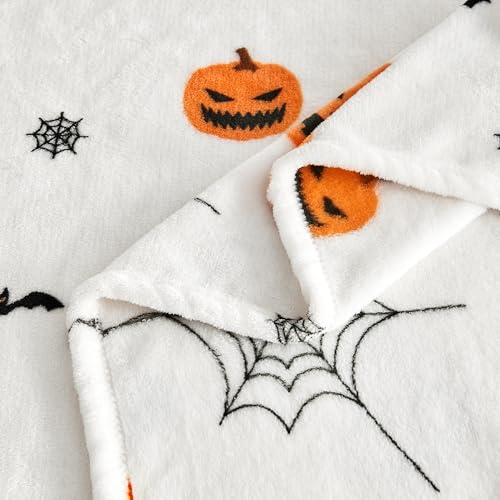 Halloween Throw Blanket 50x60 Inches - Spooky Pumpkin Bat Web Print Cozy Fuzzy Blanket for Couch Bed Kids & Adults - Variation of THIS listing 03 White