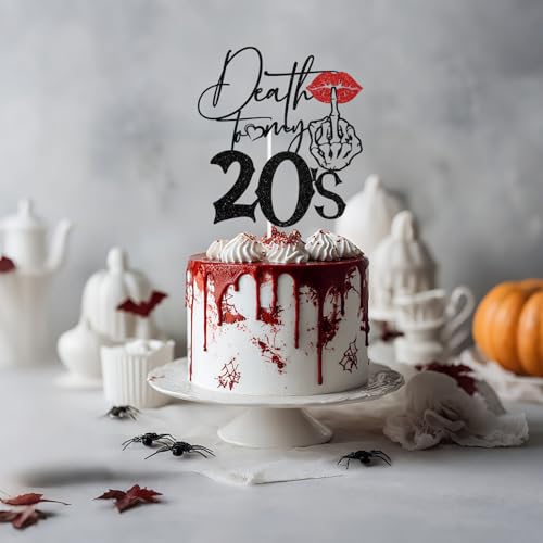 Gothic 30th Birthday Cake Topper - Black Glitter 'Death to My 20s' Decor