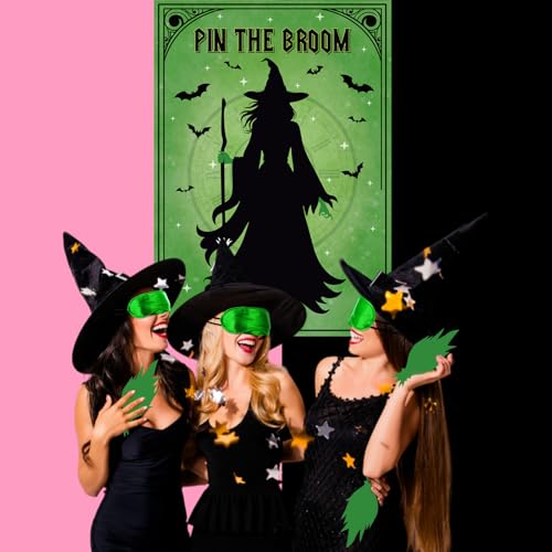 Witch Party Pin the Broom Game Set - Halloween Decoration & Family Fun