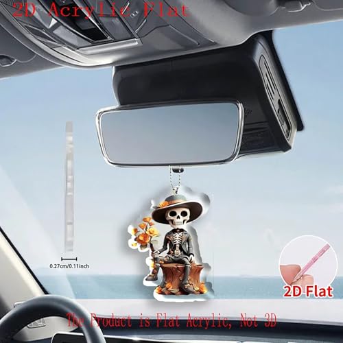 Halloween Skeleton Acrylic Hanging Ornament Set - 2D Flat Car Rearview Mirror Decorations - Variation 2D-2
