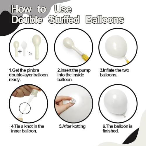Black White Balloon Arch Kit - Double Stuffed Pearl White & Black Balloons with Bow - Wedding & Party Decorations