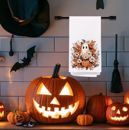 Halloween Ghost Kitchen Towels - Fall Pumpkin & Halloween Dish Hand Towels, 16x24 Inches