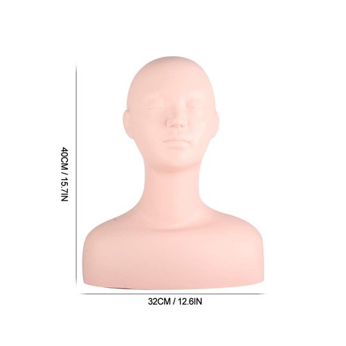 Joyzan Esthetics Mannequin Head with Shoulder, Multi Function Soft PVC Human Hair Makeup Manikin Practice Model Skin Massage Lash Extensions Wig Hat Display Facial Salons Cosmetology School Students