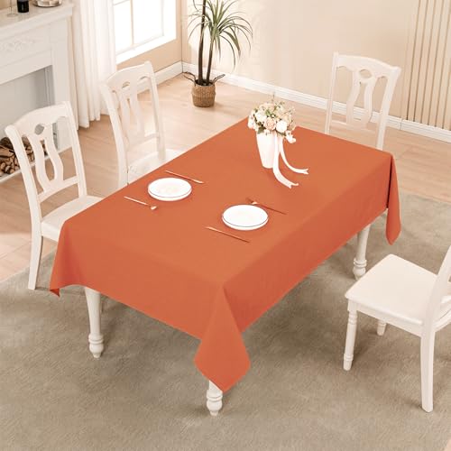 Waterproof Linen-Textured Rectangular Table Cloth - Cinnamon 95x55"