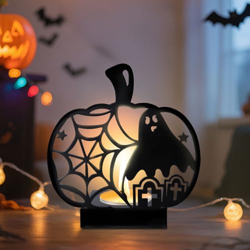 ABTOLS Halloween Shadow Candle Holder Ghost - Spooky Pumpkin & Web Design