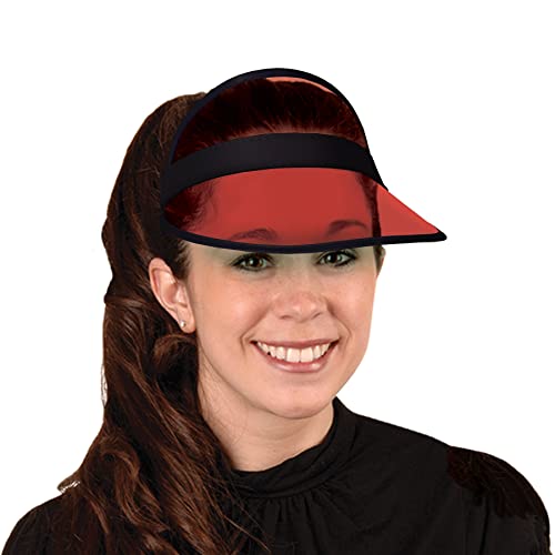 Red Plastic Dealer’s Visor 12 Pack - Casino Theme Sun Visors with Black Band