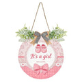 It's a Girl Wreath Door Hanger for Front Door with Plaid Bow Welcome Baby Sign 12in Variation of This Listing