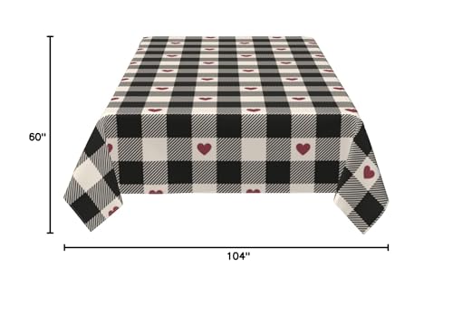 BETGINY Checkered Valentine Tablecloth 60x104 Inch Black & Red Heart Pattern