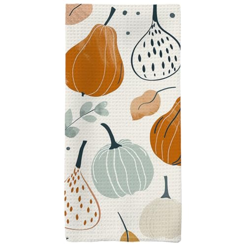 Fall Kitchen Towels with Pastel Pumpkin & Maple Leaf Design - Color 7, 16x24in