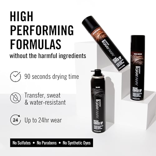 Gray Away Men's Root Cover Up Spray - Black, 2.5 oz Instant Gray Concealer