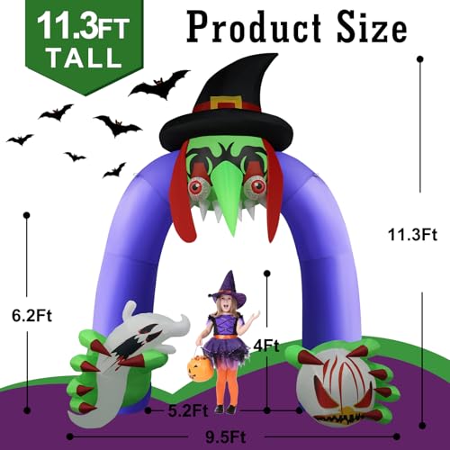 Giant 11Ft Creepy Witch Arch Inflatable Halloween Decoration – Outdoor Decor with LED Lights & Waterproof Design - Variation: Witch Arch