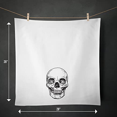 White Skull Halloween Kitchen Towel - Spooky Hand Tea Towel, 28" Cotton