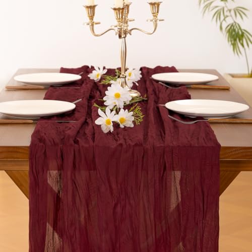 Burgundy Cheesecloth Table Runner 10ft for Wedding Birthday Party Home Decor