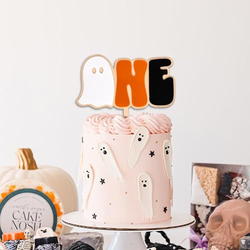 Halloween First Birthday Cake Topper - Spooky One Pumpkin Gold Glitter Decoration