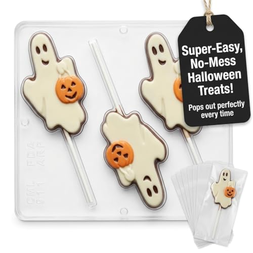 Halloween Ghost with Pumpkin Lollipop Candy Mold 911A - Food Grade Plastic, 3 Cavities