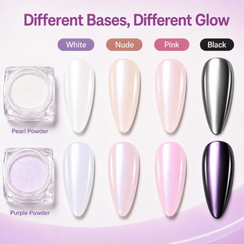 Beetles Chrome Nail Powder Set - White Pearl & Purple Aurora - Variation A2