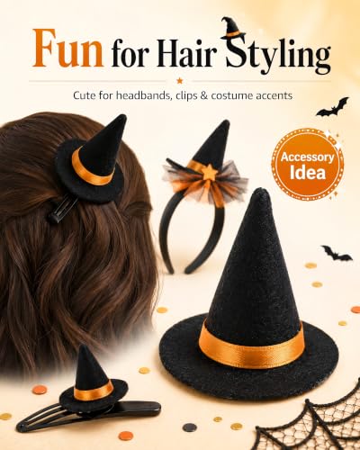 Mini Felt Witch Hats for Crafts - 60 Pack Black Halloween Decorations