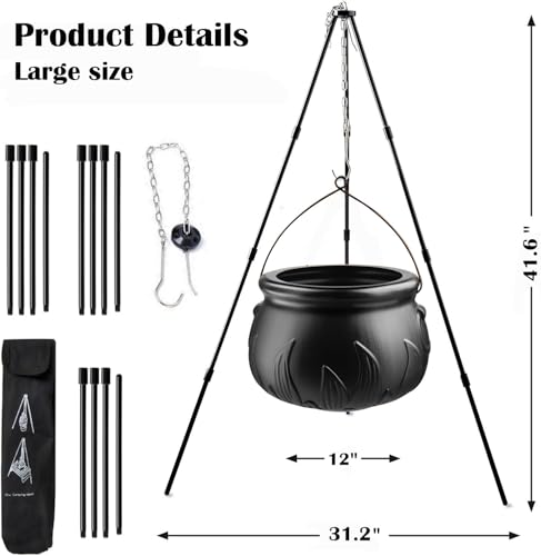 Outdoor Halloween Witches Cauldron with Tripod & LED Lights - Large Yard Decor