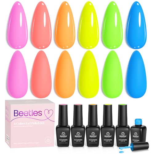 Neon Gel Nail Polish Set - 6 Bright Summer Colors - Creme | Neon Light