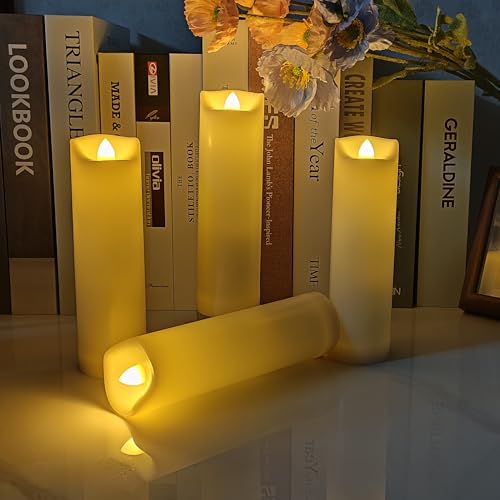4 Pack Flameless LED Pillar Candles with Remote Control - Waterproof 2x7 Inches