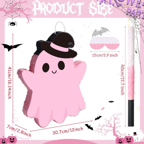Lovely Pink Ghost Piñata Halloween Party Decoration with Bat Stick & Blindfold - Halloween Piñata Set